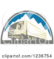 Poster, Art Print Of Retro Big Rig Truck Over Mountains