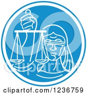 Poster, Art Print Of Blindfolded Lady Justice Holding Scales In A Blue And White Oval