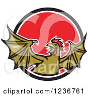 Clipart Of A Winged Rooster Snake Basilisk In A Red Circle Royalty Free Vector Illustration