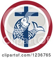 Poster, Art Print Of Christian Cross And Fish In A Circle