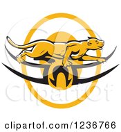 Poster, Art Print Of Cougar Or Mountain Lion Prawling Over A Tribal Logo
