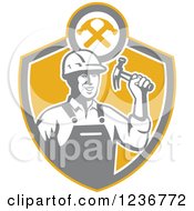 Poster, Art Print Of Retro Construction Worker Man Holding A Hammer In A Shield