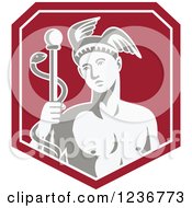 Clipart Of Hermes With A Caduceus In A Red Shield Royalty Free Vector Illustration by patrimonio