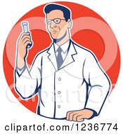 Clipart Of A Bespectacled Scientist Holding A Test Tube In A Red Circle Royalty Free Vector Illustration