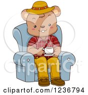 Poster, Art Print Of Happy Male Bear Drinking Coffee In A Chair