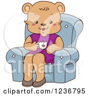 Poster, Art Print Of Happy Female Bear Drinking Tea In A Chair