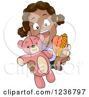 Poster, Art Print Of Happy African American Girl Holding Up A Teddy Bear