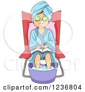 Clipart Of A Pampered And Relaxed Girl Getting A Foot Soak At A Spa Royalty Free Vector Illustration