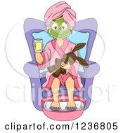 Poster, Art Print Of Happy Girl With A Stuffed Animal Getting A Foot Soak At A Spa