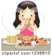 Hungry Asian Girl Binge Eating On Junk Food