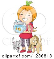 Poster, Art Print Of Happy Red Haired Girl With Her Pets