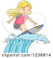 Poster, Art Print Of Blond Surfer Girl Riding A Wave