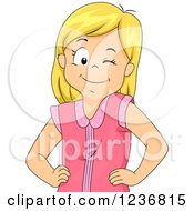 Clipart Of A Happy Blond Girl Winking Royalty Free Vector Illustration