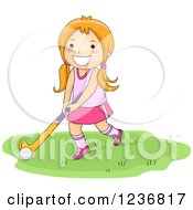 Clipart Of A Happy Red Haired Girl Playing Field Hockey Royalty Free Vector Illustration