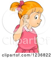 Clipart Of A Red Haired Girl Covering Her Ear To Hear Royalty Free Vector Illustration
