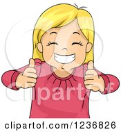 Poster, Art Print Of Happy Blond Girl Grinning And Holding Two Thumbs Up