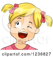 Clipart Of A Happy Blond Girl Winking And Looking Up Royalty Free Vector Illustration