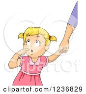 Poster, Art Print Of Curious Blond Girl Holding Her Parents Hand