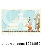 Poster, Art Print Of Mayan King Holding A Smoking Bowl Over A Servant And Pyramid