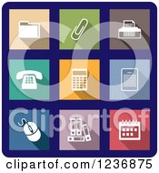 Clipart Of Colorful Office Icons On Blue Royalty Free Vector Illustration