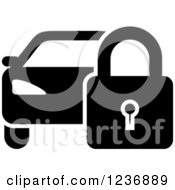 Clipart Of A Black And White Car Security Icon Royalty Free Vector Illustration
