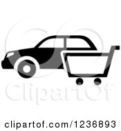 Clipart Of A Black And White Car And Shopping Cart Icon Royalty Free Vector Illustration