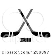 Poster, Art Print Of Black And White Hockey Puck And Crossed Sticks Icon