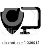 Clipart Of A Black And White Shield And Computer Icon Royalty Free Vector Illustration