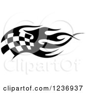 Clipart Of A Black And White Flaming Checkered Racing Flag 5 Royalty Free Vector Illustration