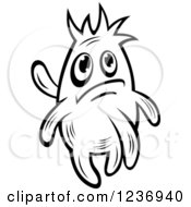 Clipart Of A Sad Black And White Amoeba Or Monster Royalty Free Vector Illustration