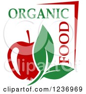 Clipart Of A Red Apple With Leaves And Organic Food Text Royalty Free Vector Illustration