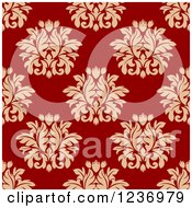 Poster, Art Print Of Seamless Red And Tan Damask Background Pattern