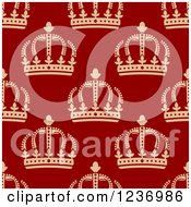 Clipart Of A Seamless Background Pattern Of Tan Crowns On Red Royalty Free Vector Illustration
