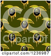 Seamless Black Olive And Oil Background Pattern On Green