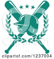 Clipart Of A Turquoise Baseball Helmet Over Crossed Bats With Stars And A Laurel Royalty Free Vector Illustration by Vector Tradition SM