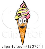 Clipart Of A Happy Frozen Yogurt Ice Cream Cone 2 Royalty Free Vector Illustration