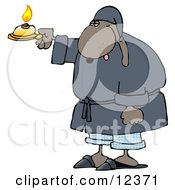 Poster, Art Print Of Tired Dog In A Robe Holding A Candle