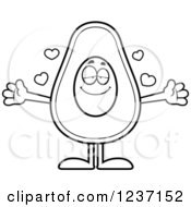Clipart Of A Black And White Sweet Avocado Character With Open Arms And Hearts Royalty Free Vector Illustration by Cory Thoman