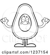 Clipart Of A Black And White Mad Avocado Character Holding Up Fists Royalty Free Vector Illustration by Cory Thoman