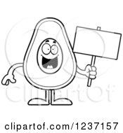 Clipart Of A Black And White Happy Avocado Character Holding A Sign Royalty Free Vector Illustration by Cory Thoman
