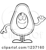 Clipart Of A Black And White Friendly Waving Avocado Character Royalty Free Vector Illustration by Cory Thoman