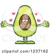 Sweet Avocado Character With Open Arms And Hearts
