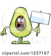 Clipart Of A Happy Avocado Character Holding A Sign Royalty Free Vector Illustration