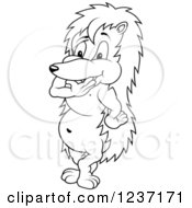 Clipart Of A Outlined Hedgehog Thinking Royalty Free Vector Illustration