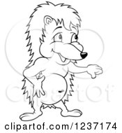 Clipart Of A Outlined Hedgehog Presenting Royalty Free Vector Illustration by dero