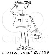 Clipart Of A Black And White Man Wearing A Mask And Holding A Bag Royalty Free Vector Illustration