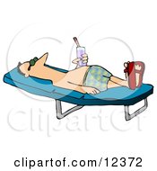 Relaxed Man With A Beverage Sun Bathing On A Lounge Chair Clipart Picture