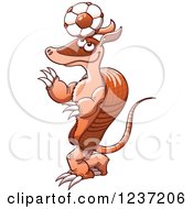 Clipart Of An Armadillo Bouncing A Soccer Ball Off His Head Royalty Free Vector Illustration by Zooco