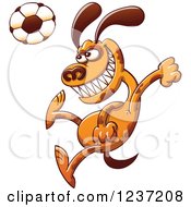 Poster, Art Print Of Brown Dog Plaing Soccer