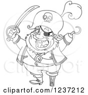 Poster, Art Print Of Black And White Pirate Captain With A Hook Hand And Sword